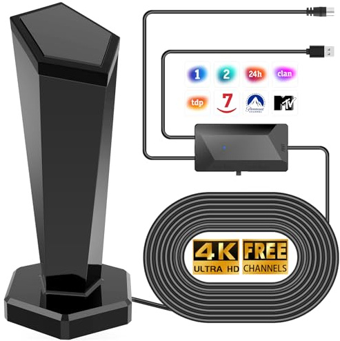 Antena TV Digital de Interior,2025 Antena de TV Interior con Amplificador,460KM en recepción 360° Base magnética Resistente para, fácil instalación,admite Canales 4K/1080P