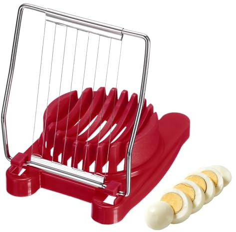 sourcing map Egg Slicer for Hard Boiled Eggs, Heavy Duty Stainless Steel Wire Multipurpose Egg Slicer Fruit Cutter Small Portable Eggs Peeler Tool for Strawberry Tomato, Red