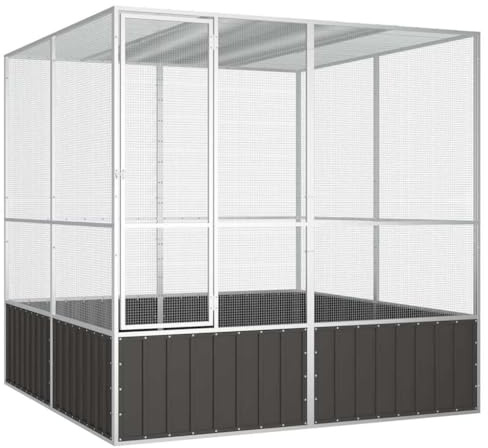 Mangloder fågelbur, voljär, antracit av galvaniserat stål, 213,5 x 217,5 x 211,5 cm, för undulater, papegoja, kanariefågel, nymfparakiter, inomhus, utomhus, trädgård, balkong