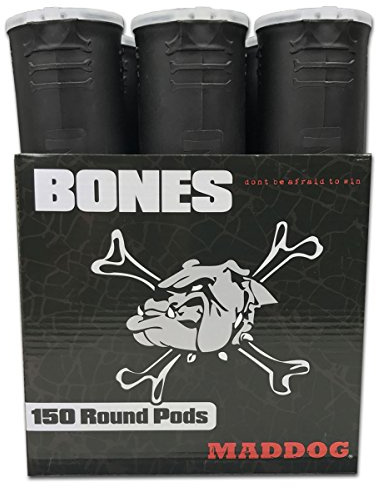 Maddog 150 Round Bones Paintball Pods | Durable Quick Reload Tubes for Tournament and Recreational Speedball Woodsball | 6 Pack - Black