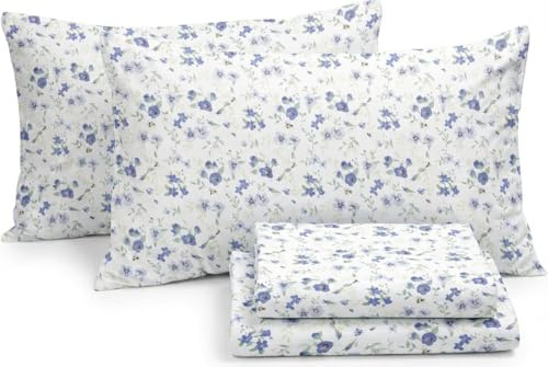 Linen Market 4 Piece Queen Sheet Set - Breathable, Double-Brushed Patterned Cooling Sheets – Ultra Soft & Wrinkle-Free 16 Deep-Pocket Queen Sheets - Easy Care Blossoms Light Blue