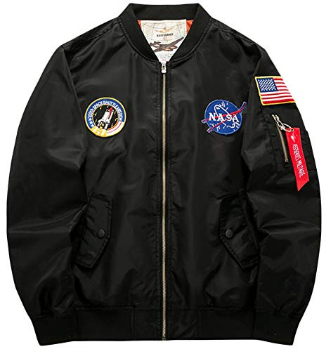 sandbank Men’s USA Flag Lightweight MA-1 Flight Bomber Jacket Windbreaker (Black, Chest:49.6” UK L to XL =Asian tag 4XL)