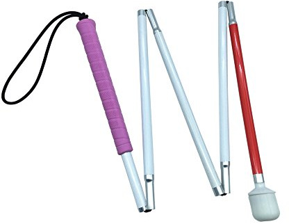 VISIONU Aluminio Baston Blanco para Ciegos y Baja Vision Plegable, 5 Secciones (110 cm (43.3 Inch) - Mango de Rosado)