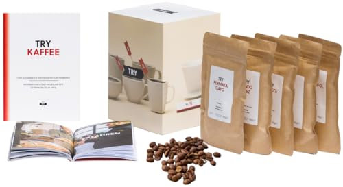 TRY Kaffee Geschenkbox, ganze Bohnen - 5x 50g Gourmet-Kaffees aus aller Welt & 1 Broschüre - die Geschenkidee für Kaffee-Liebhaber