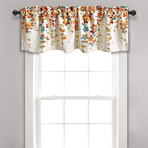 Lush Decor Weeping Flower Light Filtering Valance, 52 W x 18 L + 2 Header, Turquoise & Tangerine - Floral Curtains - Valance Curtains - Bathroom & Kitchen Valances For Windows - Farmhouse Decor