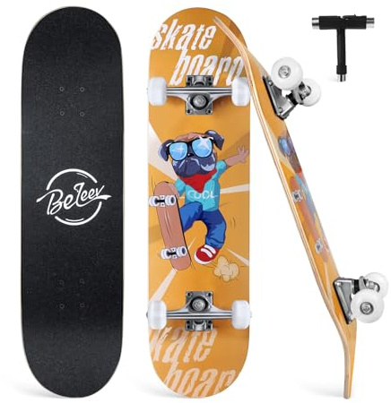BELEEV Skateboards 31x8 para Principiantes, Niños, Adolescentes y Adultos | Completo Pro Cruiser Skateboard para Niña Niño, Arce Canadiense de 7 Capas, Doble Bandeja Cóncava, con Herramienta en T