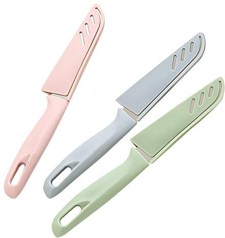 Fruit Knife, Sharp and Durable Fruit Knife Set with Protective Cover, Fruit Knives Small Suitable for Most Types of Vegetables, Fruits and Meat (3 Pieces, Pink, Blue, Green)