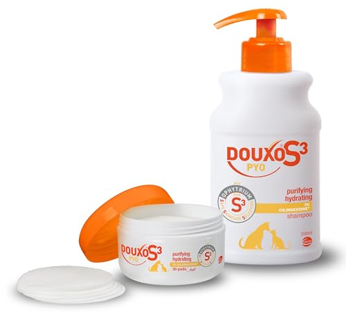 DOUXO S3 PYO Anti Yeast Bundle - PYO No Rinse Mousse 150ml & 30 PYO Pads for Dogs - Clinically Proven, Vet Recommended - Antibacterial & Anti-Yeast - Hypoallergenic Formula