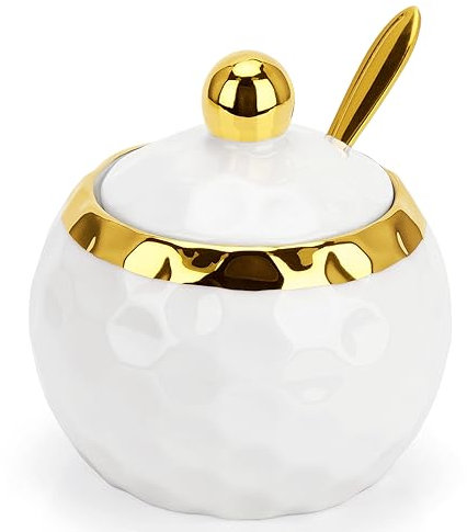 TELANKS Sucrier avec couvercle et cuillère, salière avec couvercle, pots à épices en céramique, pot à sel pour la maison et la cuisine, motif marbre blanc