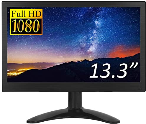 CAMECHO 13,3 tum bärbar Full HD-skärm 1920 x 1080 CCTV-skärm Inbyggd högtalare med HDMI-VGA-AV-BNC-anslutning kompatibel med PC, DVD, TV, övervakningskamera bakkamera