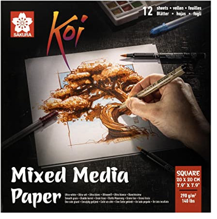 Sakura Koi Mixed Media Papier, 20x20cm, 290g/m², Ultra-Weiß