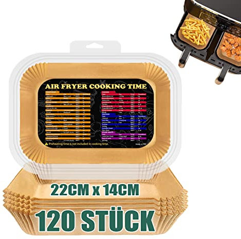 Backpapier für Heißluftfritteuse Ninja, 120 Stück 22x14cm Rechteckig Backpapier Airfryer Luftfritteuse Pergamentpapier für Ninja Foodi [AF300EU] [AF400EU] und Andere Dual Zone Heißluftfritteuse