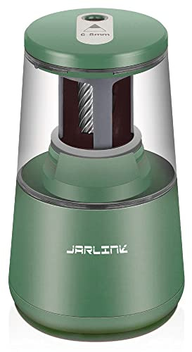 JARLINK Electric Pencil Sharpener, Heavy-Duty Helical Blade to Fast Sharpen, Auto Stop for No.2/Colored Pencils(6-8mm), AC Adapter/Battery Operated in School Classroom/Office/Home (Green)