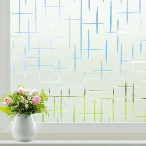 Homein Fensterfolie Blickdicht Sichtschutzfolie Fenster Milchglasfolie Kreuz 44,5x400cm, Selbstklebend Selbsthaftend Klebefolie Glasfolie für Bad, Duschkabine & Glastüren mit Sichtschutz Blickschutz