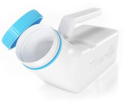 Urinals for Men Glow in The Dark Lid by Tilcare (1 Pack) - 32oz/1000mL Thick Plastic Mens Bedpan Bottle with Screw-on Lid - Spill Proof Portable Pee Bottles - Travel Urine Collection Containers