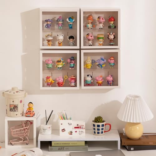 Azatemgo Vitrine Murale pour Objets de Collection – Armoire de Rangement avec 2 Compartiments– pour Miniatures Modèles Réduits de Voitures, Lego, Pop,Figurine, Maquette – Blanc (24.5 * 24.5 * 8 cm)