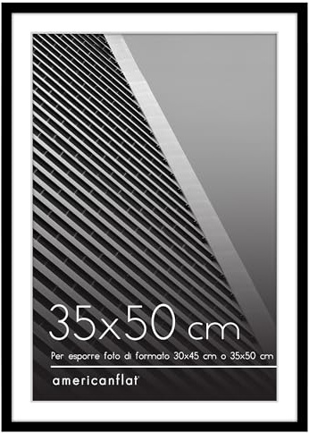Americanflat Cornice 35x50 cm Nera - Cornice 30x45 cm con Passepartout o 50x35 cm Senza Passepartout - Portafoto con Bordo Sottile in PVC e Pannello Protettivo in Plastica