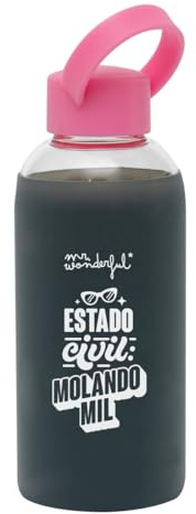 Mr. Wonderful - Botella - Estado civil: molando mil - Botella de Cristal libre de BPA con Faja de Silicona - Capacidad 470 ml