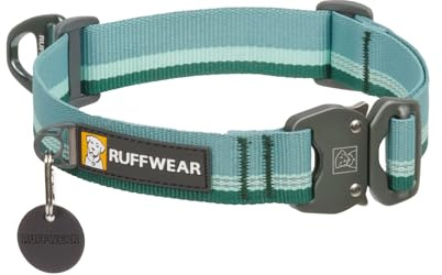 Ruffwear Top Rope Small Dog Collar, Reflective Pet Dog Collar with Aluminum V-ring Dog Lead Attachment & Metal Buckle, Comfortable & Strong Webbing for Dog Walking, Size S (28-30cm), River Rock Green