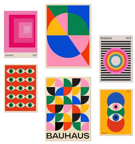 Nacnic Set di 6 poster Forme Geometriche Bauhaus Colori Vivaci illustrazioni di design per decorare le pareti di casa. Camere, negozi A3 e A4 Senza cornice