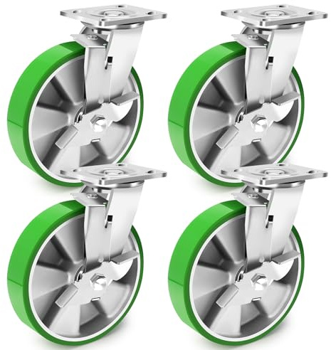 Humagineer Industriali Ruote Girevoli con Freno, 200mm Nucleo in Alluminio PU Ruote per Mobili Pesanti Capacità 2700KG, Silenzioso, Resistente all'Usura e ad Alta Durezza Ruote per Carrello, Set di 4
