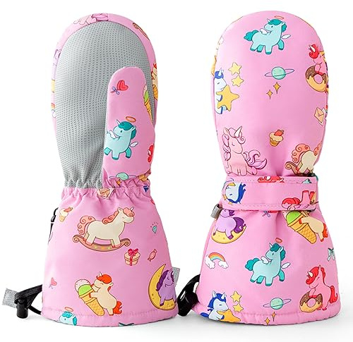 Vihir Gants Enfants, Moufles Ski pour Garçon Fille Imperméable Coupe-Vent Respirant pour Ski Snowboard Cyclisme Patinage, 2 à 10 Ans