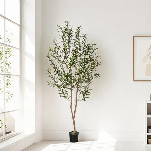VIVATREES Artificial Olive Tree, 6FT Tall Faux Olive Tree with Pot, Artificial Plants with Natural Wood Trunk and Lifelike Fruits for Home Office Decor