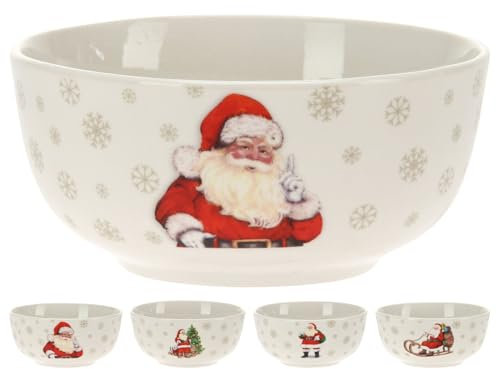 Carousel Home Santa Claus Christmas Bowl | Round Ceramic Festive Father Christmas Bowl | Perfect for Serving Snacks, Soups, or Desserts - 450ml ~ Design Varies One Supplied