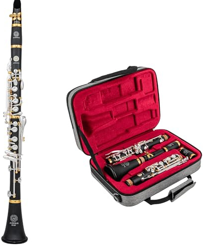 AUROSUS CG-S7 Bb Soprano Clarinet with Plateau Mechanism and Covered Holes 17 Nickel Silver Keys ABS Body Gold Posts Ideal for Saxophonists Small Hands and Handicaps