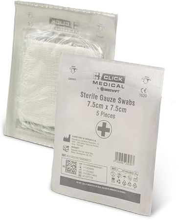 Lot de 20 paquets de 5 compresses stériles absorbantes de premiers secours 7,5 cm x 7,5 cm