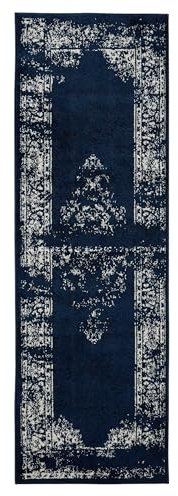 benuta Basic Teppich Sia - Blau 80x240 cm - Kunstfaser - Läufer & im Style: Vintage, Boho-Style, Retro - Pflegeleicht für Wohnzimmer Schlafzimmer