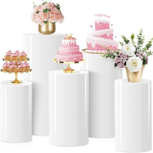 HoldOneLight Pack de 5 soportes de cilindro blanco para exhibición de tartas, flores, decoraciones de mesa para fiestas, decoración de eventos (bodas, baby shower, cumpleaños) (5 unidades)
