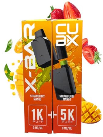 CUBX- 2 Pods pré-remplis (batterie non incluse) sans nicotine ni tabac, Vente interdite aux personnes âgées de moins de18 ans (saveur : Fraise Mangue/Strawherry Mango)