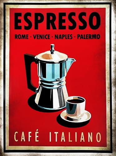 KUSTOM ART Poster Decorativo da Parete Serie Pubblicità Vintage Espresso Cafè Italiano Stampa Artistica su Carta Patinata 40x30 cm Senza Cornice