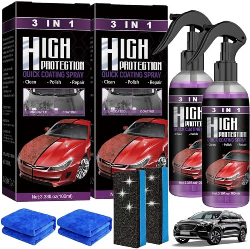 3 In 1 High Protection Quick Car Coating Spray, Ceramic Car Coating Spray, Car Ceramic Coating Agent, Car Polish Quick Coat, Car Wax Polish Spray for Cars (Try-It Pack/Pack 2)