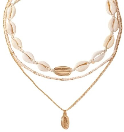 XFSRG Collier Femme Bijoux en Acier Inoxydable, Chaîne Or et Argent, Sautoir Long avec Coquillages, Collier Mode pour Toutes Occasions