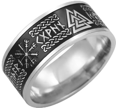 VASSAGO Viking ringar för män kvinnor nordiska runor Mjolnir Vegvisir Kompass Triskele Valknut Helm of Awe Knut Celtic Triquetra Amulet Ring Smycken Storlek 7–12