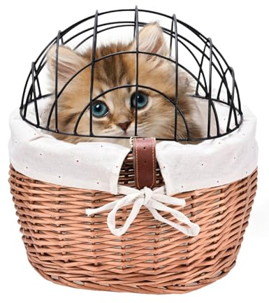 Panier de vélo pour Chien | Panier de vélo en Osier | Paniers pour Animaux de Compagnie | Willow Byse Bike tissé à l' avec Couvercle en Treillis métallique | Panier de Transport pour Chien