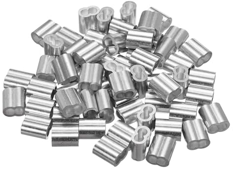 uxcell 3/16(4mm) Aluminum Crimping Loop Sleeve, Double Hole Cable Ferrule for Wire Rope, Silver 60Pcs