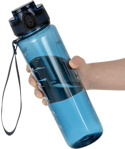 OLDLEY Water Bottle 32oz, Durable and Leakproof Water Bottles Motivational with Time Marker, Tritan, BPA Free, Wide Mouth, Gym, Travel, Home, School, Office, Midnight Blue (1 Bottle)