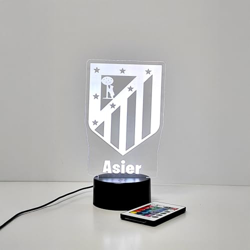 Genérico LTRESD Lámpara 3D ATLETICO Madrid LED con Control Remoto – Luz de Noche para Niños y Adultos, 16 Colores, USB o Pilas – Regalo Original para Navidad, Cumpleaños y Comunión