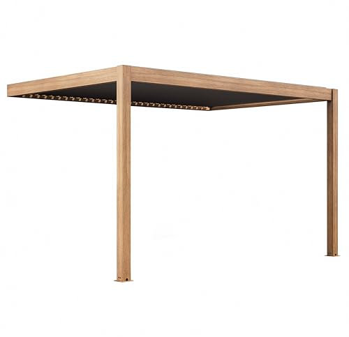 Pergola bioclimática apoyada y motorizada iluminada 3x4m Madera