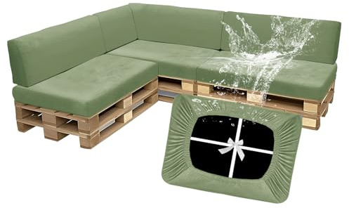 SYLC Waterproof Pallet Cushions Covers, Stretch Velvet Cover for Pallet Furniture Cushions, Outdoor Corner Sofa Covers for Rattan Wooden Patio Garden (Avocado,7 PCS(3 Seats+4 Backs))