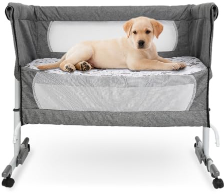 Barnsäng cododo babysäng 4 i 1 vikbar höjd och justerbara fötter 5 nivåer-70-90 cm (70-75- 80-85-90), nyfödd gåva 0-2 år-92 x 58 x 70-90 cm-benvit