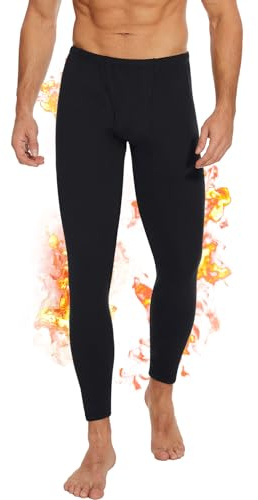 AMIYOYO Calzoncillos térmicos largos para hombre, ropa interior térmica de alto talle, transpirable, cálida, de forro polar, ideal para esquiar en invierno, Negro , M