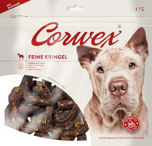 Corwex Fin smällhäst med ris 500 g – premium hundsnacks med 70 % hästkött, vetefri, fettsnål, hög acceptans, perfekt för dagliga mellanmål