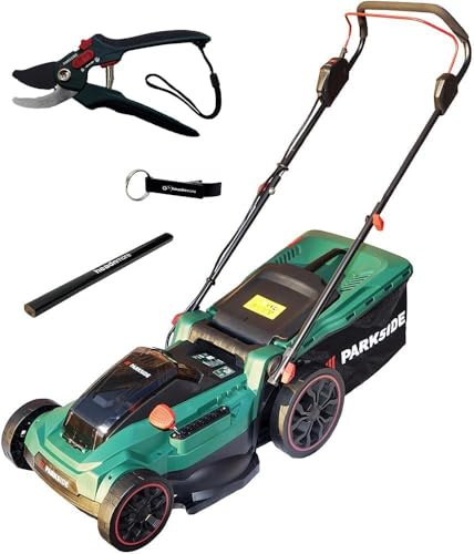 HEADNMORE Oferta para cortacésped a batería Parkside 40 V PRMA 40-40 cm ancho de corte, bolsa de 50 l, sin batería ni cargador + accesorios HEADNMORE y calcetines de trabajo Parkside (+ tijeras
