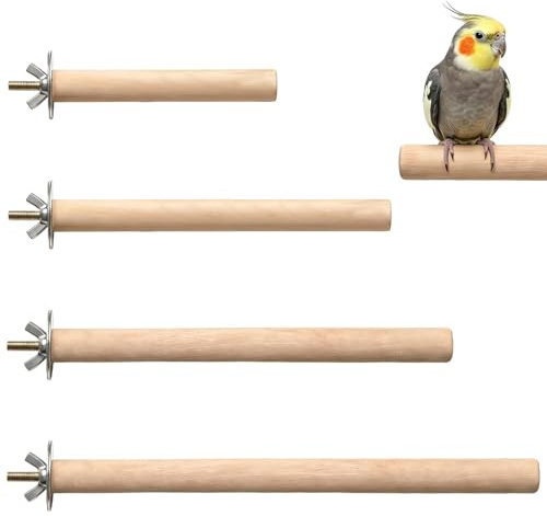 Natural Wood Bird Perch, 4 PCS Multi-Size Wooden Standing Stick Cage Accessories, Bird Stand Toy for Budgies, Parakeets, Cockatiels, Lovebirds, Macaws and Finches