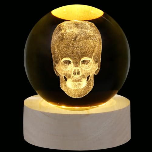 XIANNVXI Skull Ornament Crystal Ball Paperweight,Gothic Horror Spooky Gifts | 60mm Skull Glass Ball with Luminous Base,Halloween Ornament Decoration for Indoor Room Office,Punk Goth Gothic Home Decor
