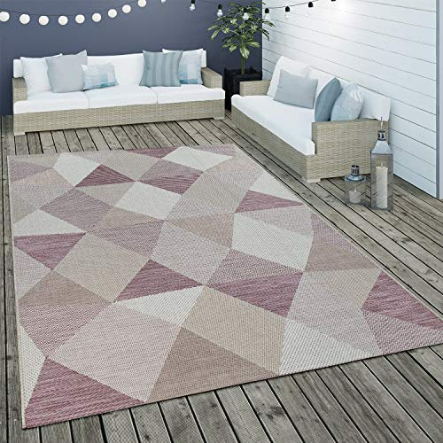Paco Home In- & Outdoor Flachgewebe Teppich Geometrisches Muster Rauten Design In Lila, Grösse:120x170 cm